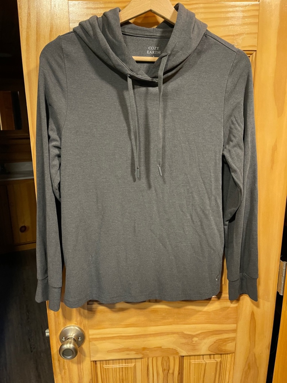 Cozy Earth Charcoal Gray Hooded Long Sleeve Top